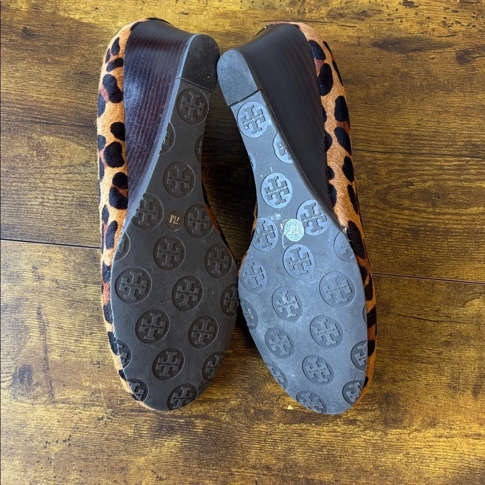Tory Burch Animal Print wedges with Gold Emblem